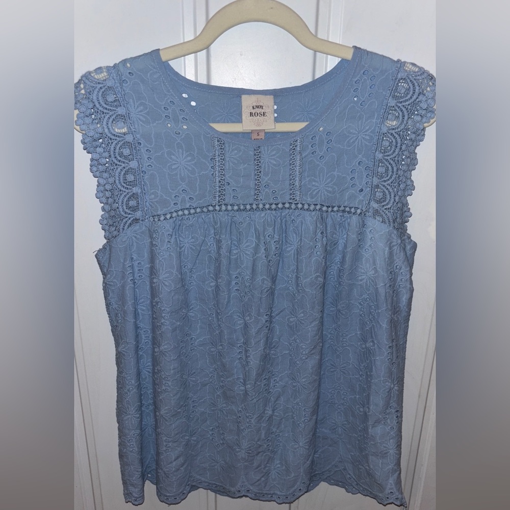 Knox Rose BOHO Sky Blue Lace Sleeveless Top~Small